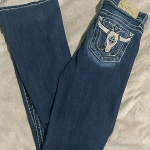 Miss Me Dark Blue Boot Cut Jeans with Embellished Pockets
